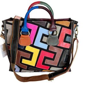 NWT Caerlif Leather Crossbody Shoulder Handbag Multi Color Style  Zip Closure
